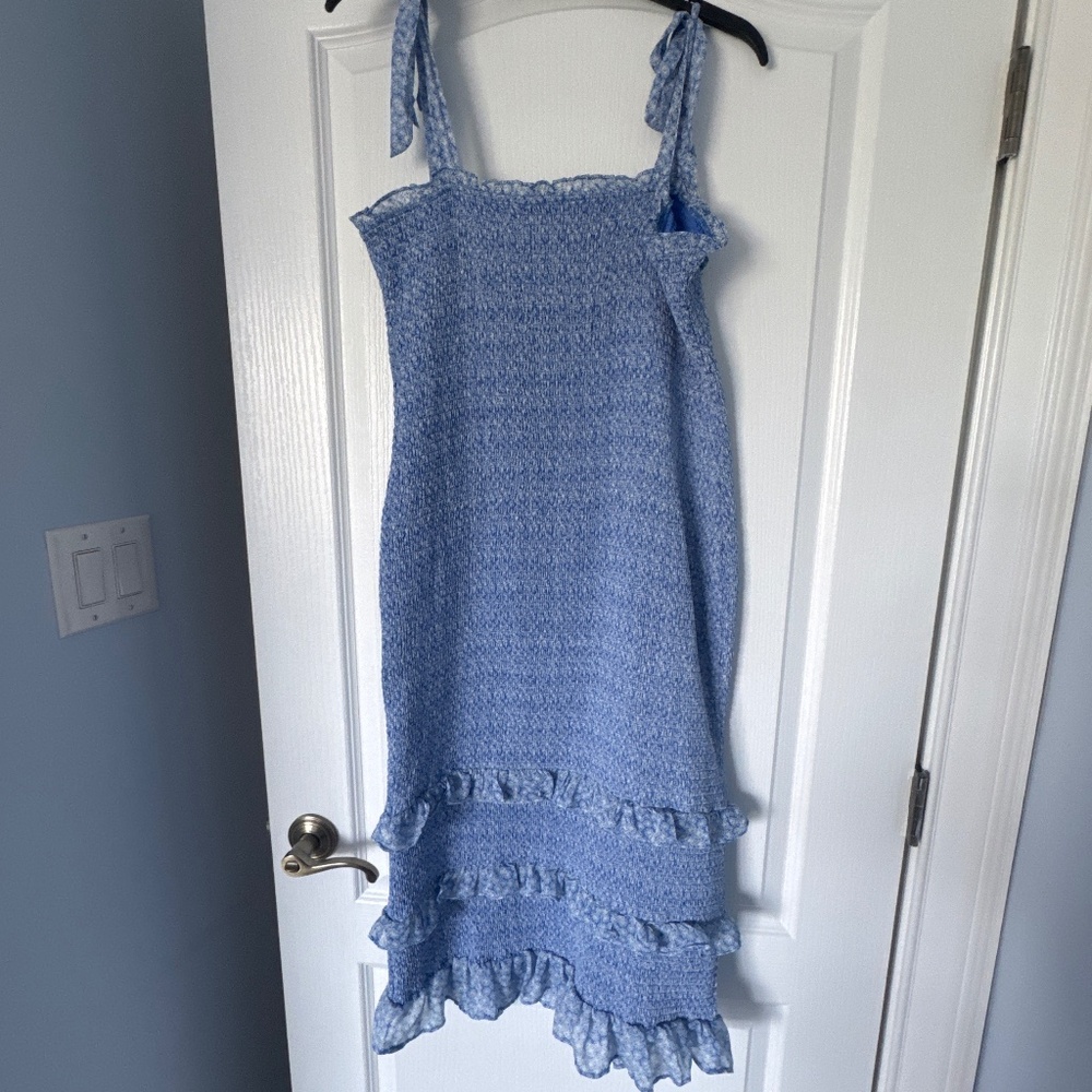 Blue smocked midi dress
